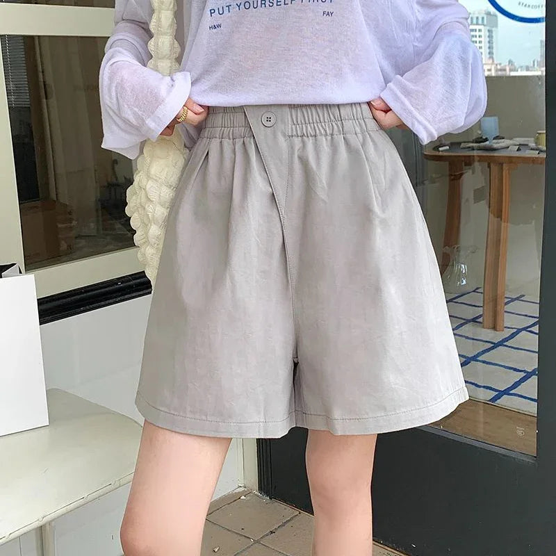 2026 Lady Classic One Button Short Pants Girls Comfortable High Waisted Wash Cotton Shorts Women Korean Casual Vacation Slacks