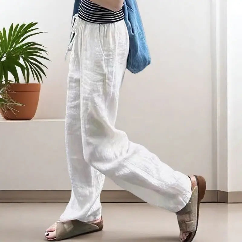 Fashion Cotton Linen Wide Leg Pants Loose Straight Ankle-Length Skirt Pants Casual High Waist 2026 New Summer Women's Pants
