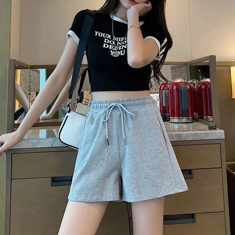 New 2026 Women's sports shorts and sweatpants solid color pants with  drawstrings loose knitted sweatpants