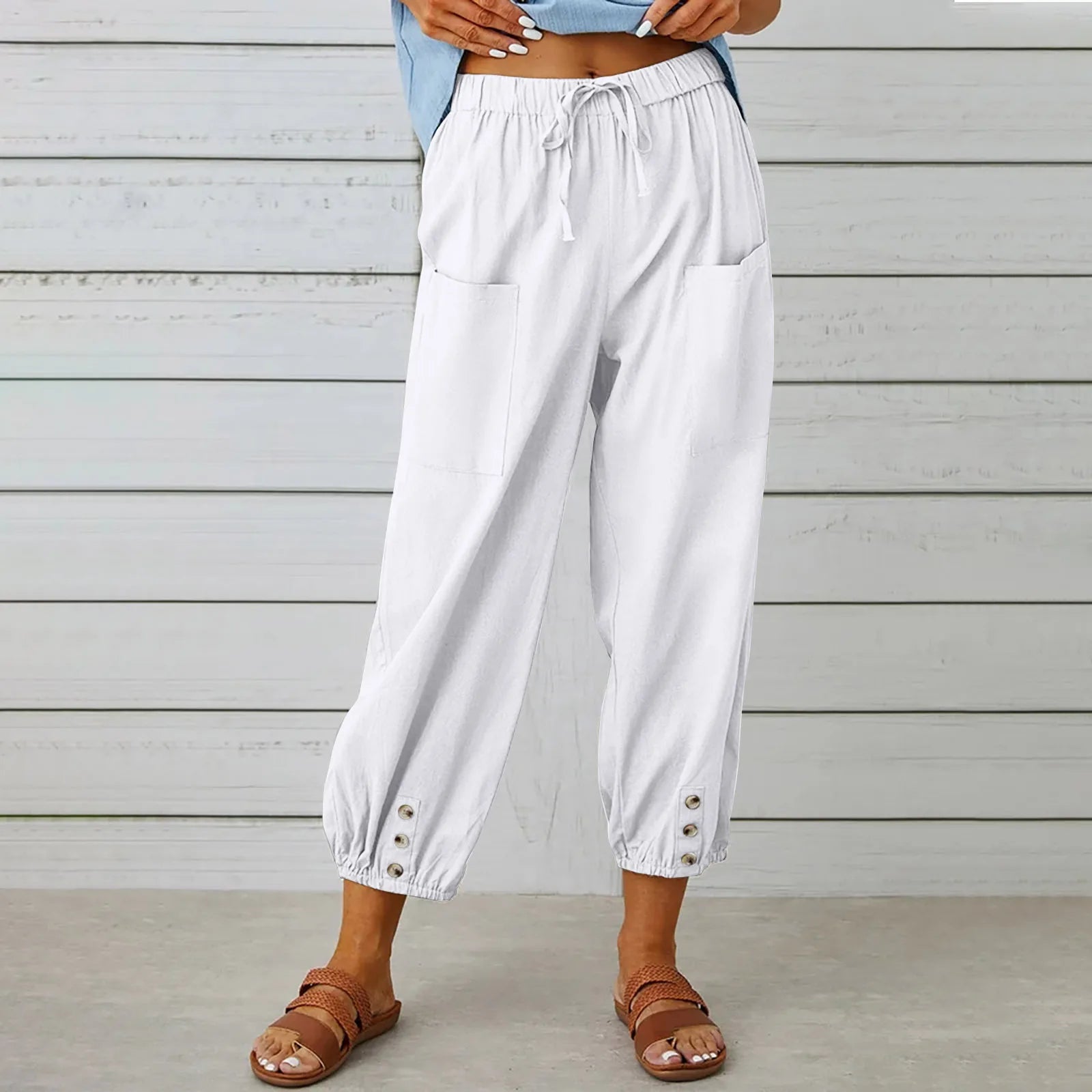 2026 Summer Cotton Linen Wide Leg Pants for Women Pants Full Length Casual Pants Female Solid Loose High Waist Straight Trousers
