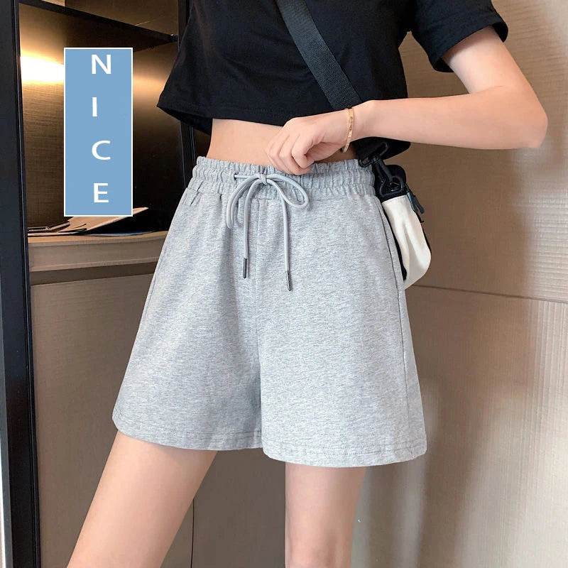 New 2026 Women's sports shorts and sweatpants solid color pants with  drawstrings loose knitted sweatpants