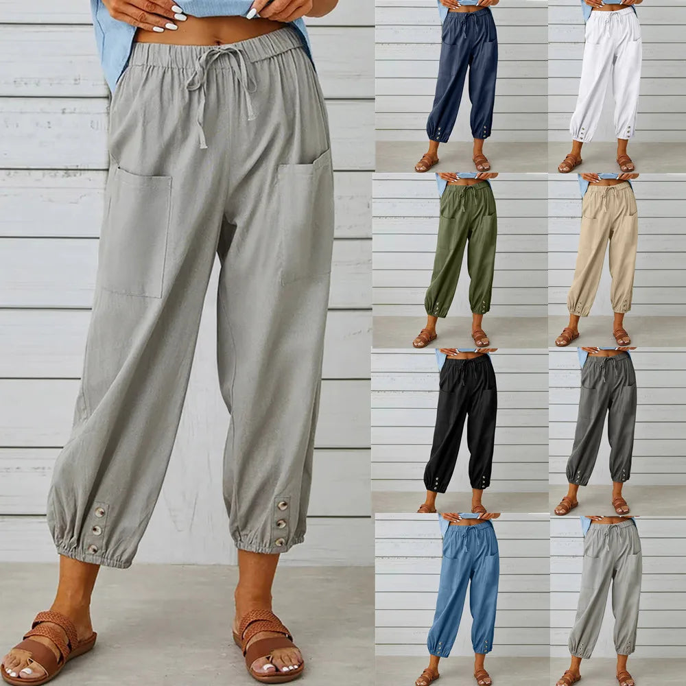 2026 Summer Cotton Linen Wide Leg Pants for Women Pants Full Length Casual Pants Female Solid Loose High Waist Straight Trousers