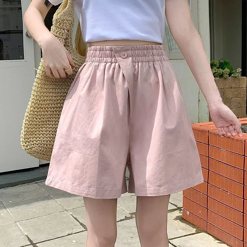 2026 Lady Classic One Button Short Pants Girls Comfortable High Waisted Wash Cotton Shorts Women Korean Casual Vacation Slacks