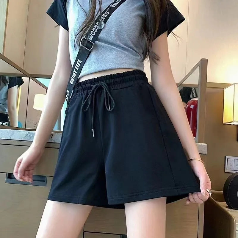 New 2026 Women's sports shorts and sweatpants solid color pants with  drawstrings loose knitted sweatpants