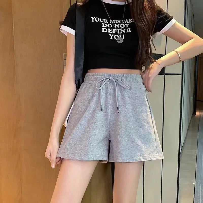New 2026 Women's sports shorts and sweatpants solid color pants with  drawstrings loose knitted sweatpants