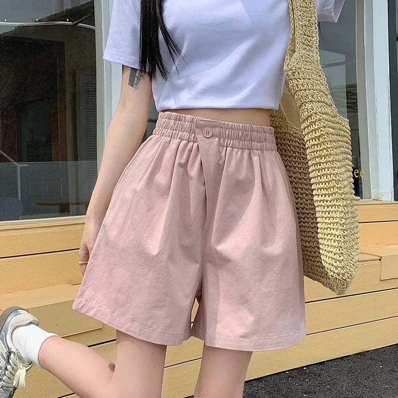 2026 Lady Classic One Button Short Pants Girls Comfortable High Waisted Wash Cotton Shorts Women Korean Casual Vacation Slacks