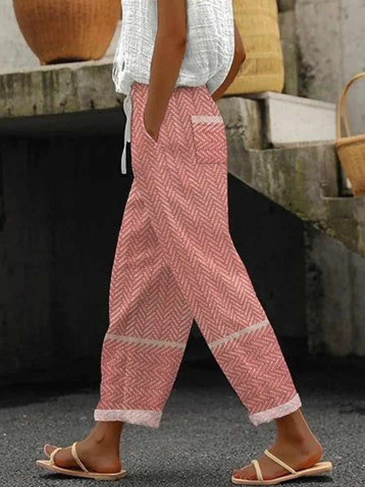 2026 New Women's Trousers Vertical Striped Drawstring Elastic Waist Pocket Fashion Street Versatile Casual Pants