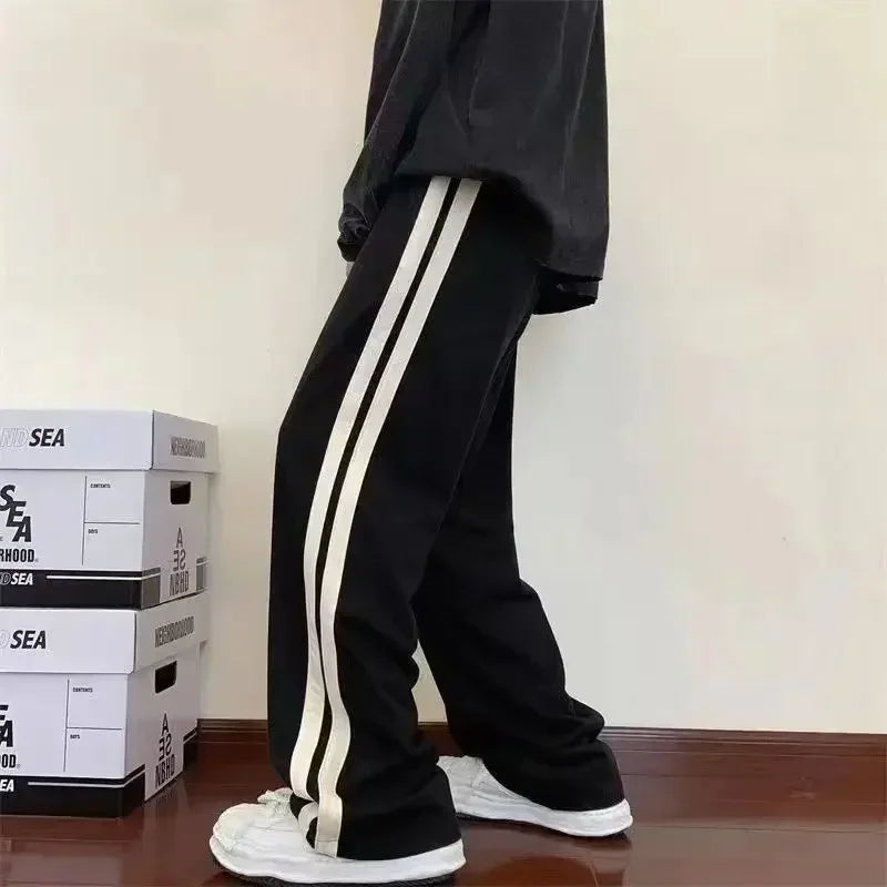 2026 Korean Fashion Wide Leg Pant Women Loose Casual Striped High Waist Woman Hiphop Elastic Waists Pocket Straight Pants