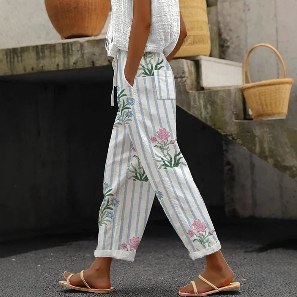2026 New Women's Trousers Vertical Striped Drawstring Elastic Waist Pocket Fashion Street Versatile Casual Pants