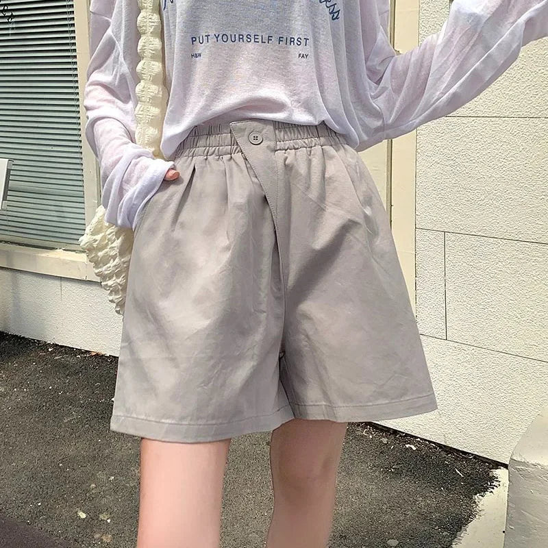 2026 Lady Classic One Button Short Pants Girls Comfortable High Waisted Wash Cotton Shorts Women Korean Casual Vacation Slacks