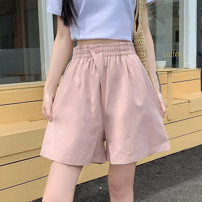2026 Lady Classic One Button Short Pants Girls Comfortable High Waisted Wash Cotton Shorts Women Korean Casual Vacation Slacks