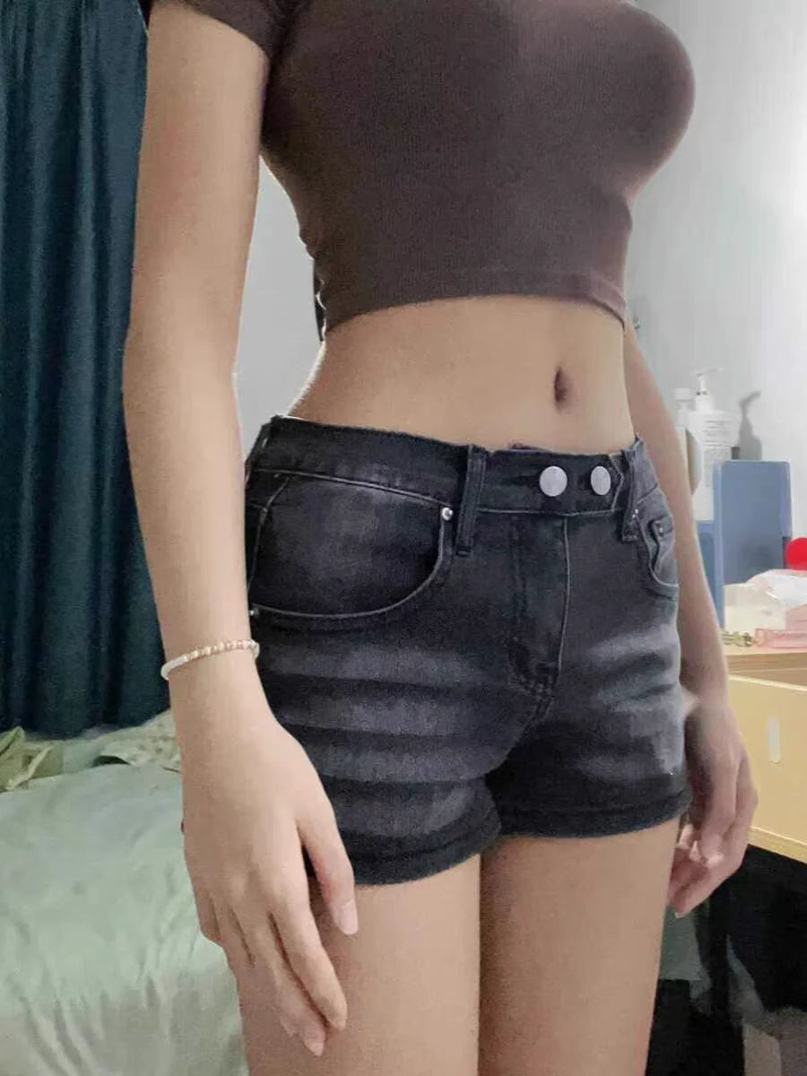 Women's Grey Denim Shorts Low Waist Mini Jeans Shorts 2000s Vintage 90s Y2k Emo Cowboy Short Pants Harajuku Clothes Summer 2026