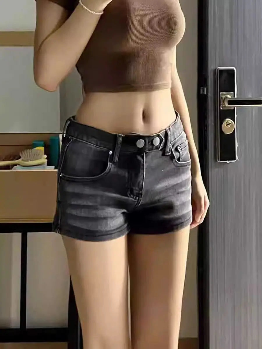 Women's Grey Denim Shorts Low Waist Mini Jeans Shorts 2000s Vintage 90s Y2k Emo Cowboy Short Pants Harajuku Clothes Summer 2026