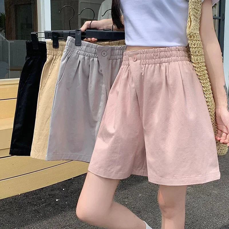2026 Lady Classic One Button Short Pants Girls Comfortable High Waisted Wash Cotton Shorts Women Korean Casual Vacation Slacks