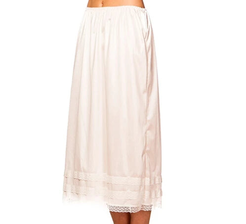 Women's Cotton Solid Lace Trim Maxi Half Slip Underskirt Slip Under Skirts