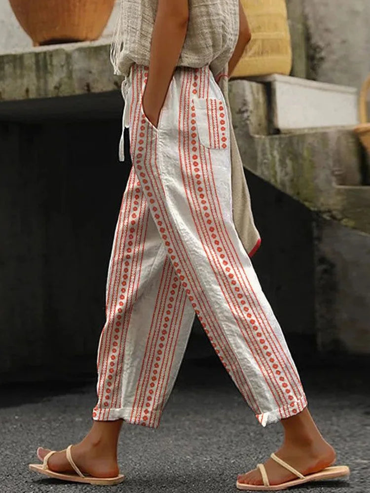 2026 New Women's Trousers Vertical Striped Drawstring Elastic Waist Pocket Fashion Street Versatile Casual Pants