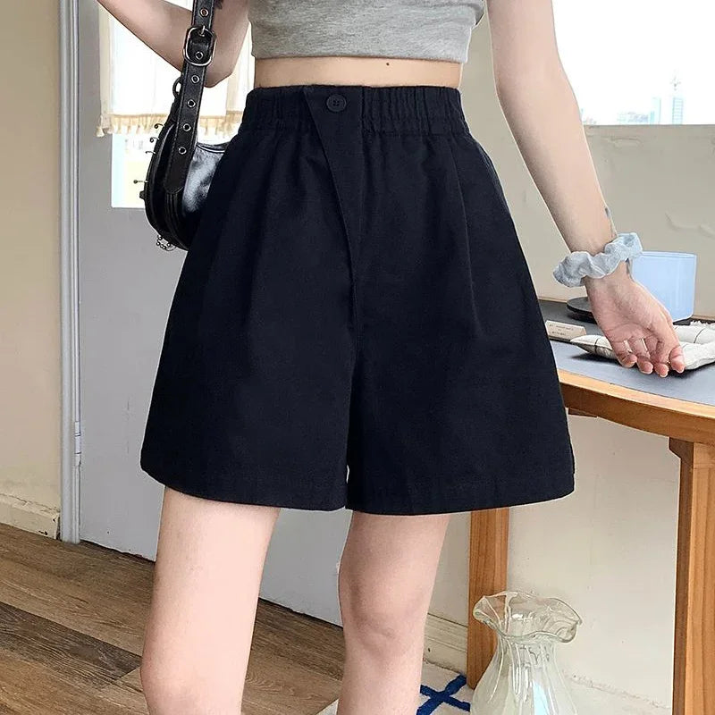2026 Lady Classic One Button Short Pants Girls Comfortable High Waisted Wash Cotton Shorts Women Korean Casual Vacation Slacks