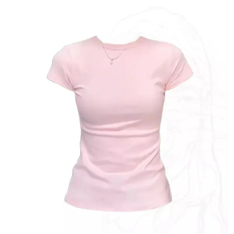 Solid Basic Short Sleeve T-shirts Women Summer Casual Simplicity Black White O-neck Tee Shirt Female Korean Cotton Tight T Shirt