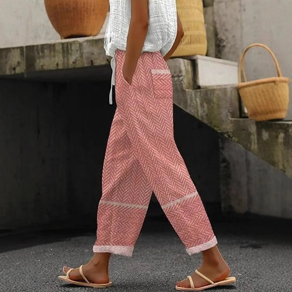 2026 New Women's Trousers Vertical Striped Drawstring Elastic Waist Pocket Fashion Street Versatile Casual Pants